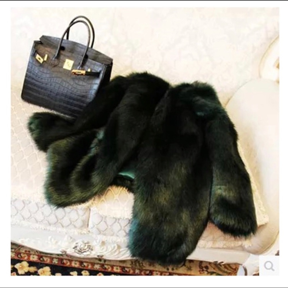 Green Faux Fox fur coat